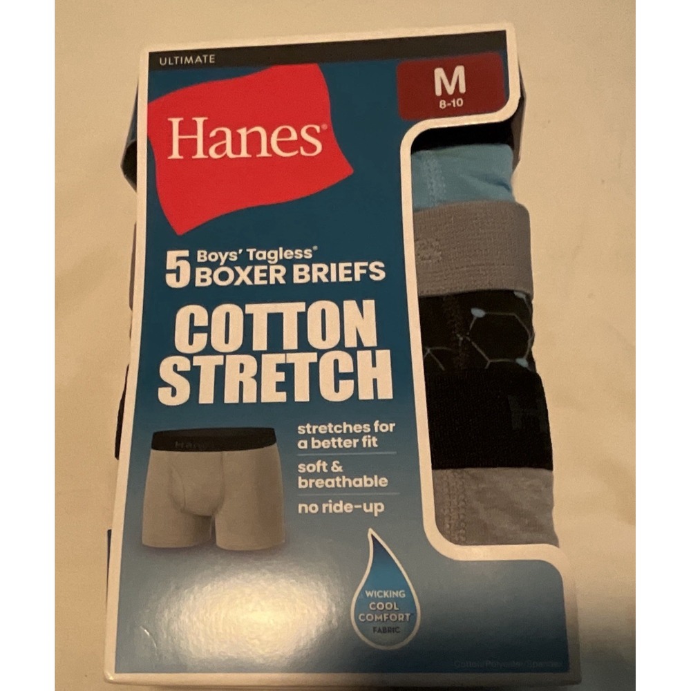 New - 5 Pack Of Boys Boxer Briefs - Hanes - Size Medium